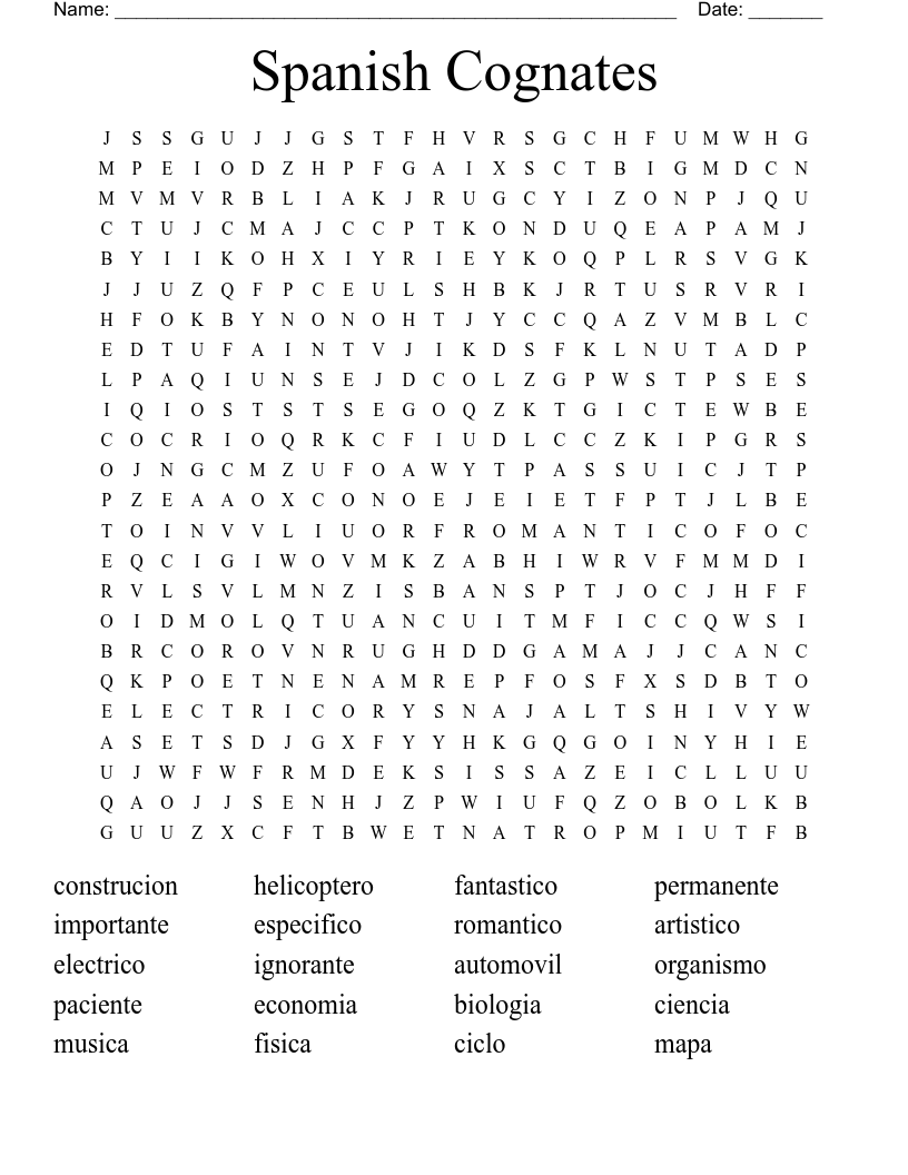 Spanish Cognates Word Search WordMint Spanish Cognates Word Search WordMint