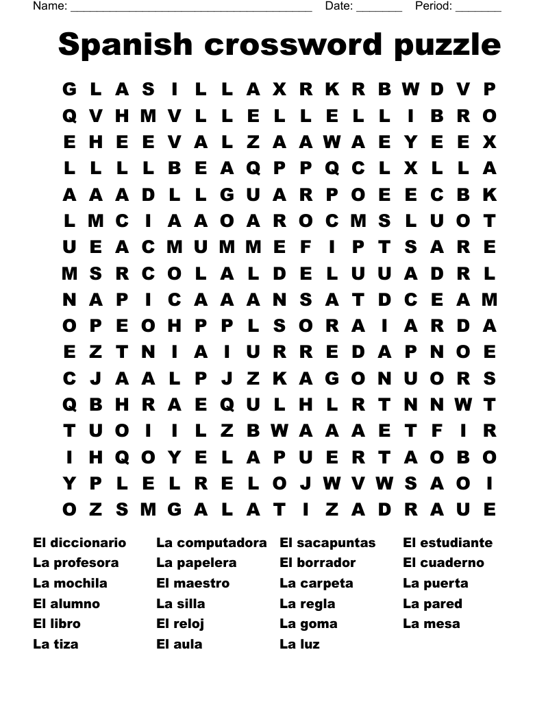 Crossword Puzzles In Spanish Printable