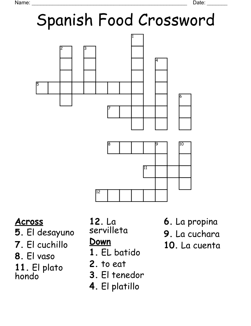 Spanish Food Crossword WordMint