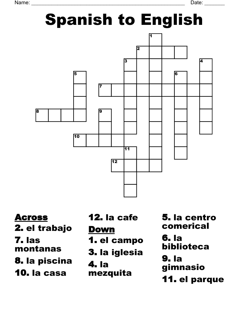 Spanish To English Crossword WordMint Spanish To English Crossword WordMint