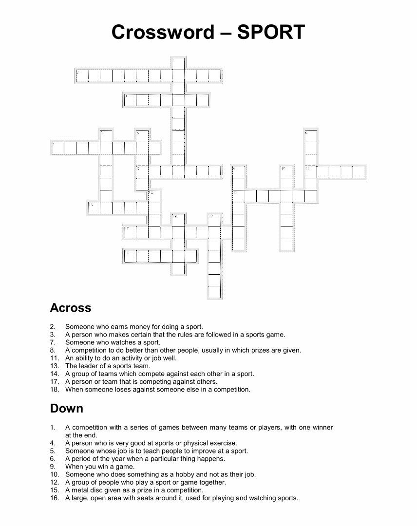 Printable Crossword Puzzles Sports