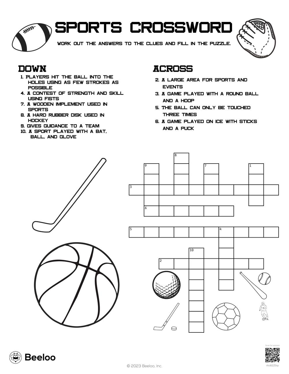 Sports Crossword Beeloo Printable Crafts And Activities For Kids Sports Crossword Beeloo Printable Crafts And Activities For Kids