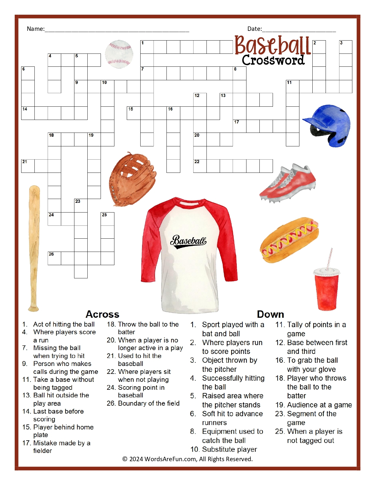 Sport Crossword Puzzles Printables Sport Crossword Puzzles Printables