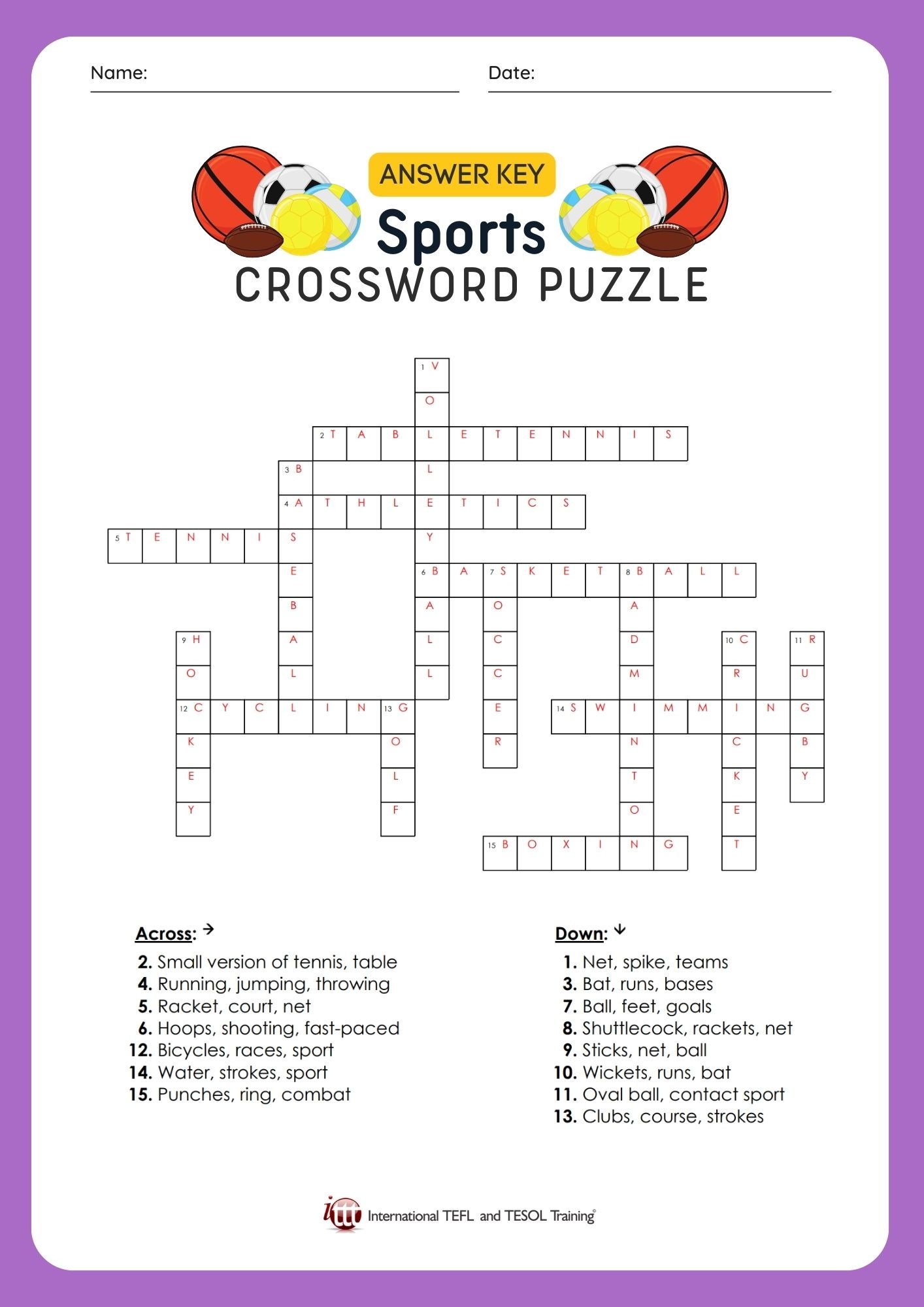 Sports EFL Crossword ITTT Sports EFL Crossword ITTT