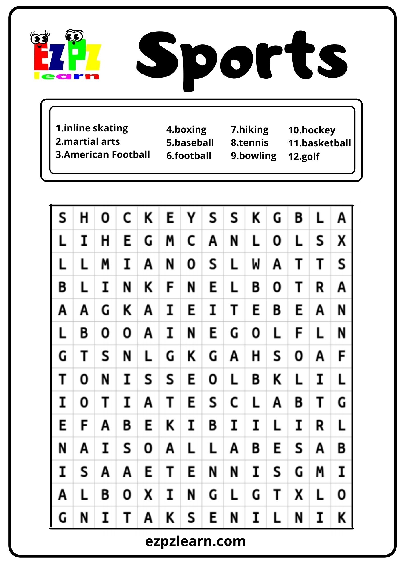 Sports Set 2 Word Search 1 Ezpzlearn Sports Set 2 Word Search 1 Ezpzlearn