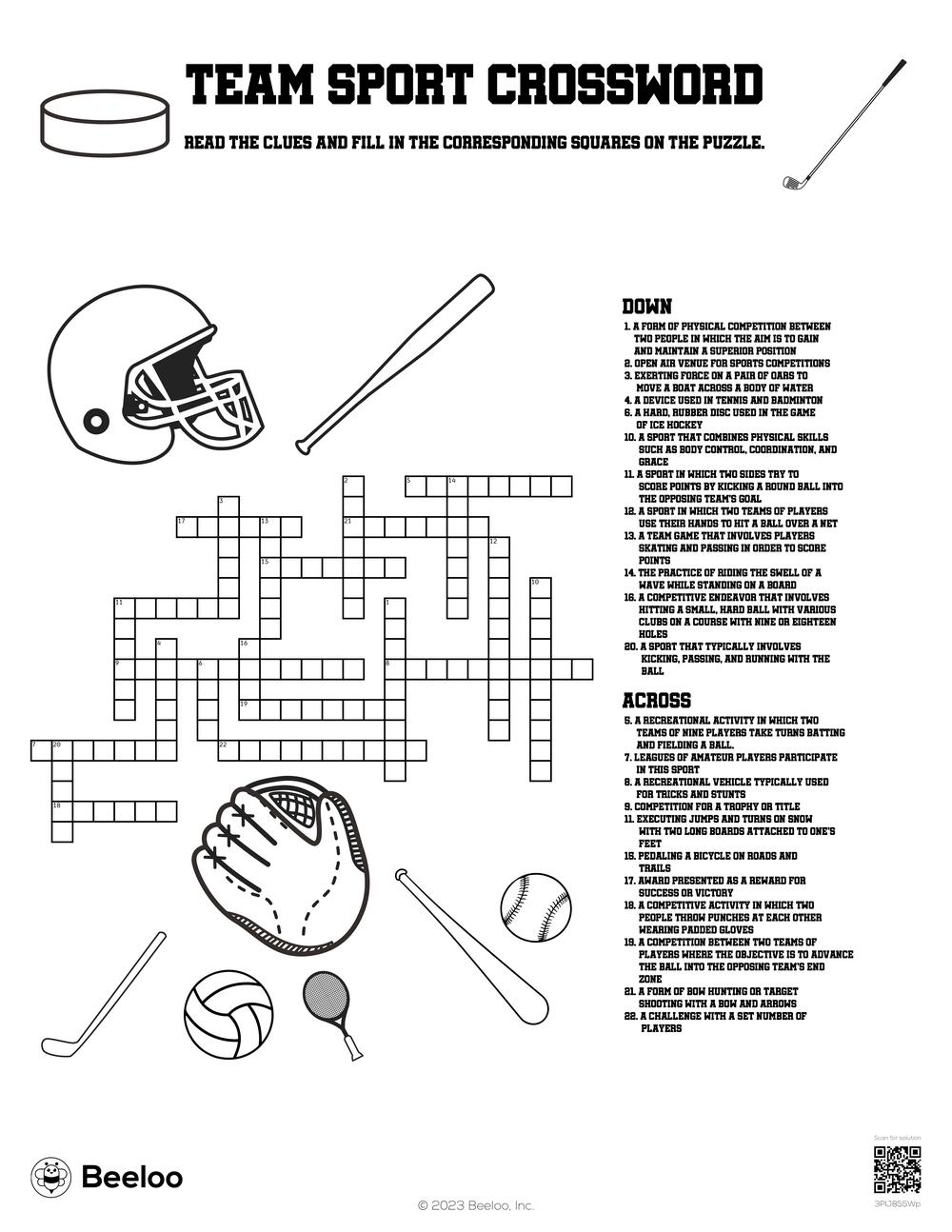 Sports themed Crossword Puzzles Beeloo Printable Crafts And Sports themed Crossword Puzzles Beeloo Printable Crafts And