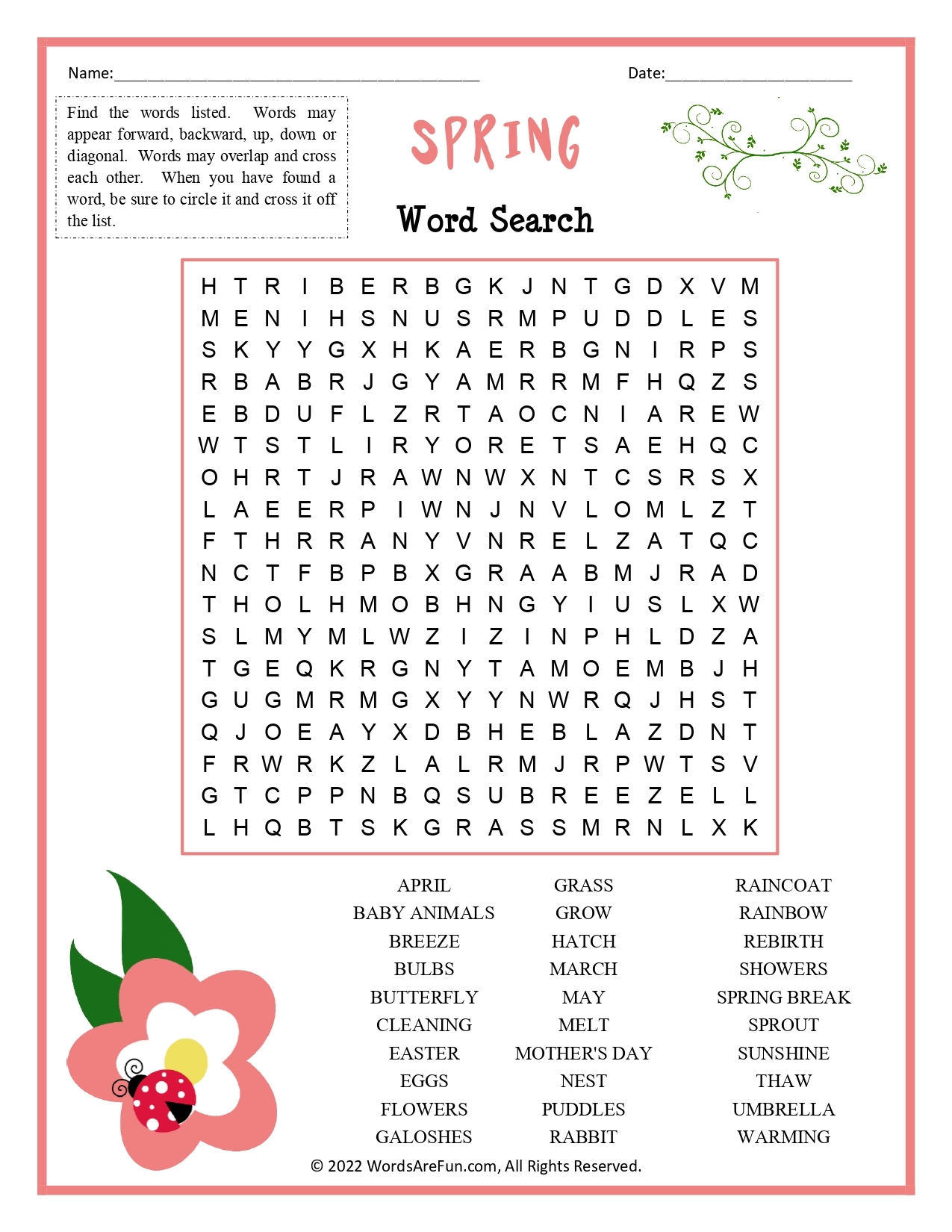 Printable Crossword Puzzles About Spring Printable Crossword Puzzles About Spring