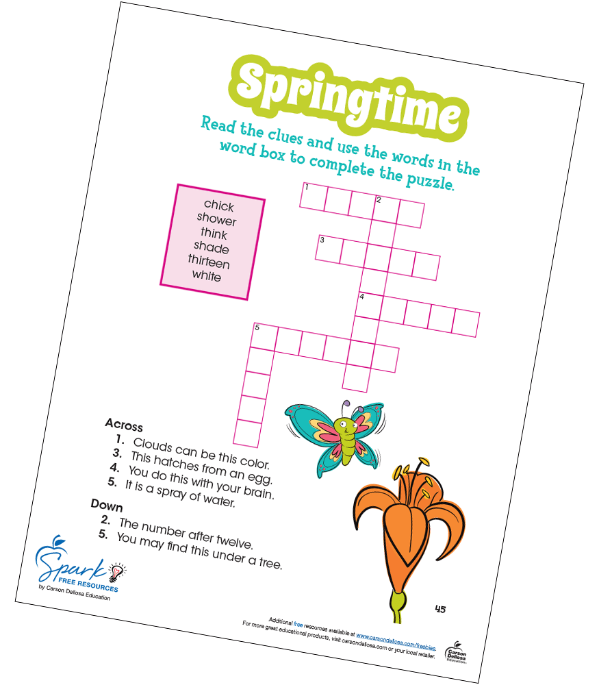 Springtime Crossword Puzzle Free Printable Carson Dellosa Springtime Crossword Puzzle Free Printable Carson Dellosa