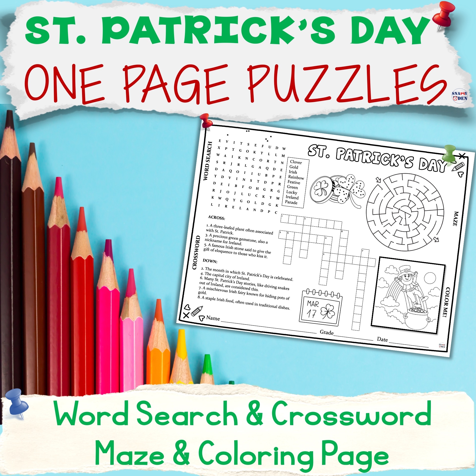 St Patrick s Day Activities St Pattys Day Placemat Word Search Crossword Puzzles Made By Teachers St Patrick s Day Activities St Pattys Day Placemat Word Search Crossword Puzzles Made By Teachers