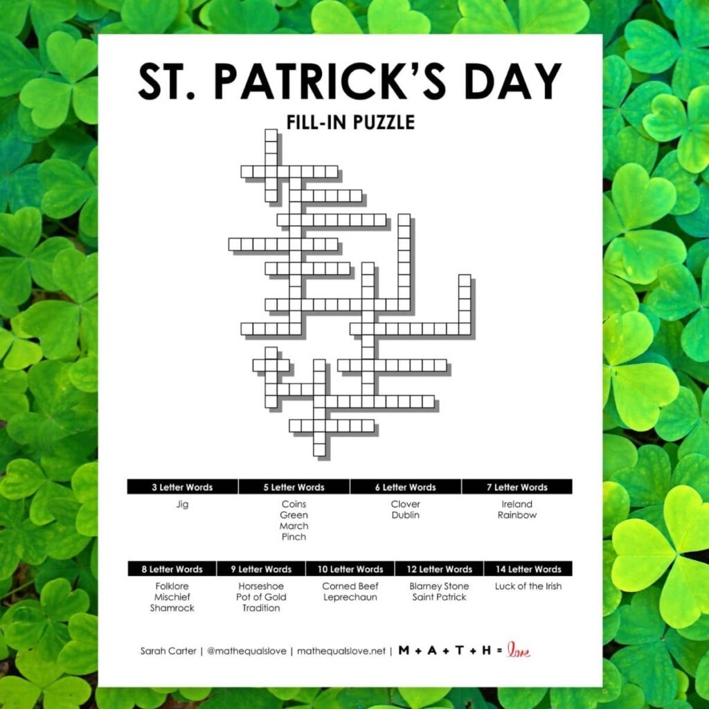 St Patrick s Day Fill In Puzzle Math Love St Patrick s Day Fill In Puzzle Math Love