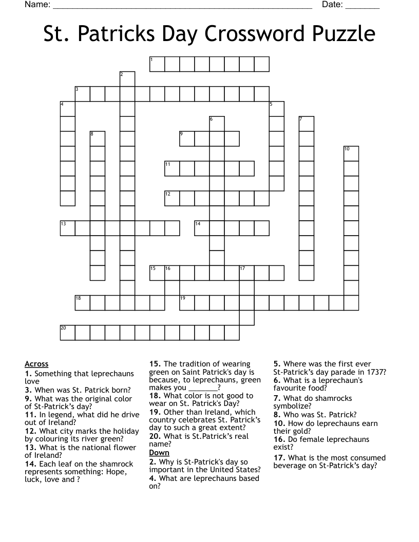St Patricks Day Crossword Puzzle WordMint St Patricks Day Crossword Puzzle WordMint