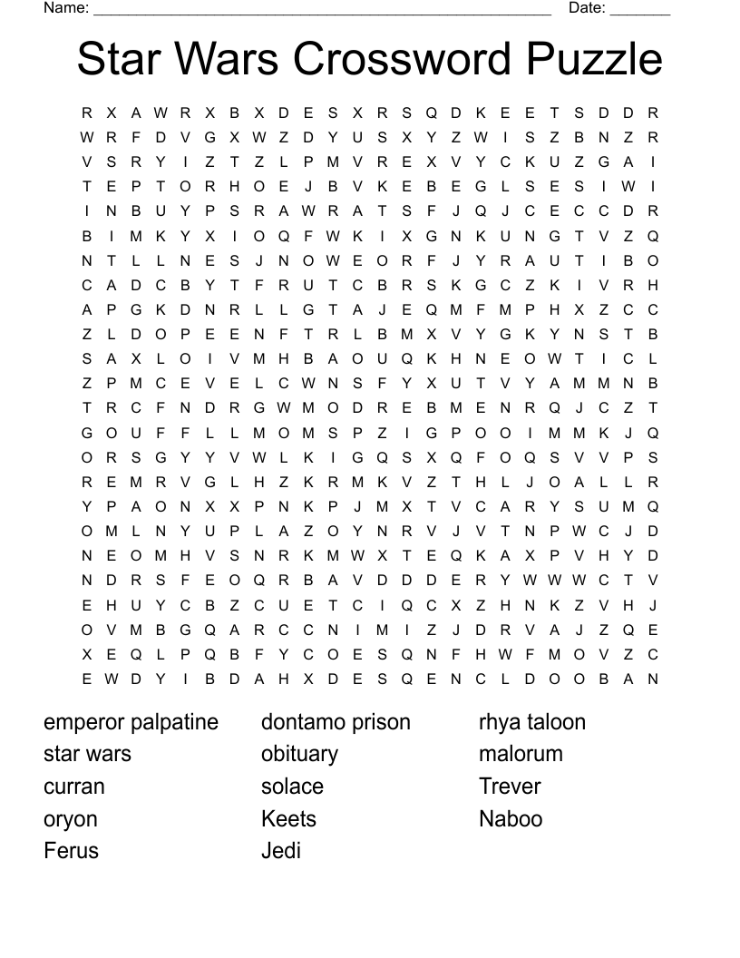 Star Wars Crossword Puzzle Word Search WordMint Star Wars Crossword Puzzle Word Search WordMint