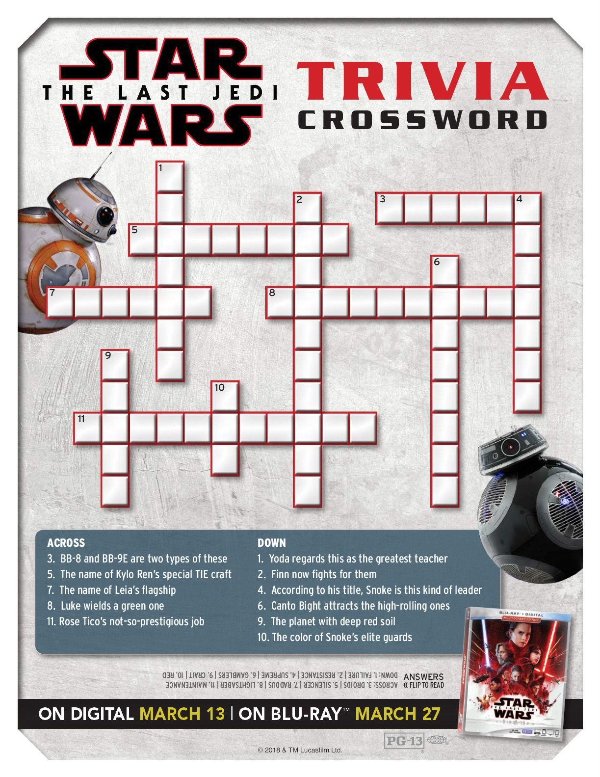 Star Wars The Last Jedi Trivia Crossword Star Wars Facts Star Wars Humor Printable Road Trip Games Star Wars The Last Jedi Trivia Crossword Star Wars Facts Star Wars Humor Printable Road Trip Games