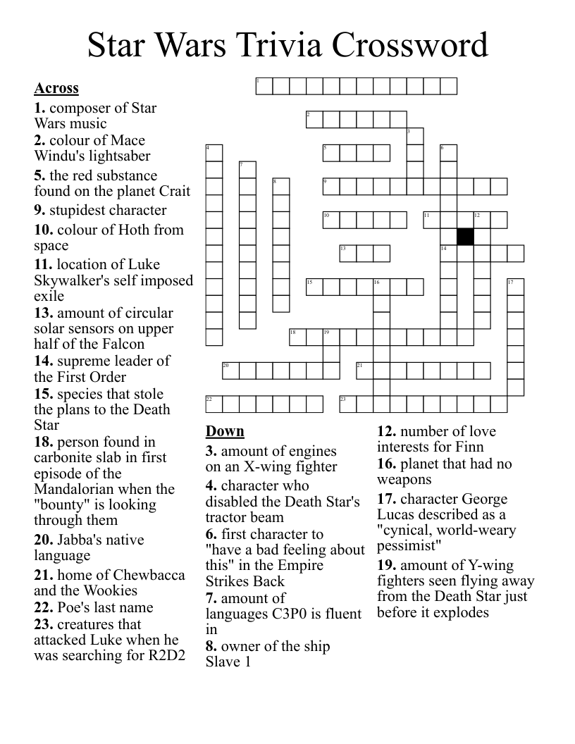 Star Wars Trivia Crossword WordMint Star Wars Trivia Crossword WordMint