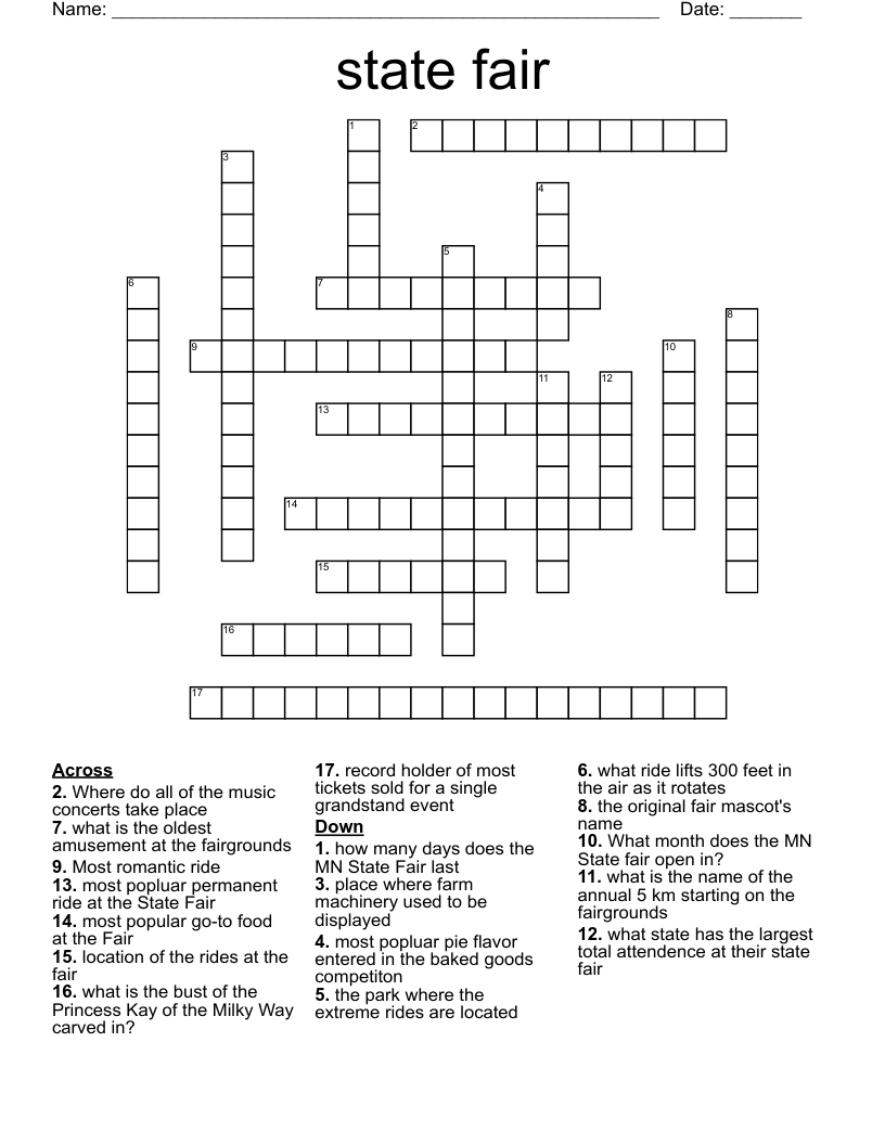 State Fair Crossword WordMint State Fair Crossword WordMint