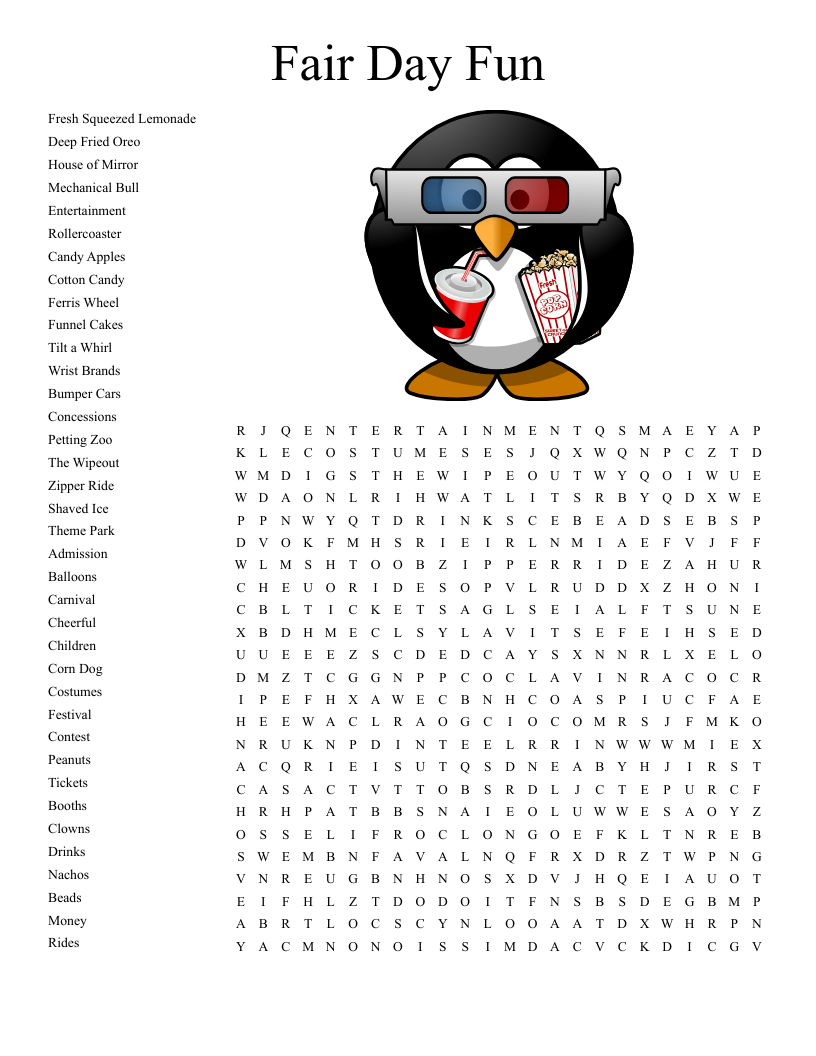 State Fair Word Search WordMint State Fair Word Search WordMint