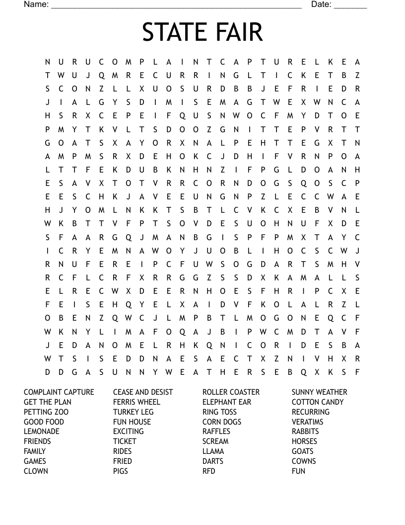 STATE FAIR Word Search WordMint STATE FAIR Word Search WordMint