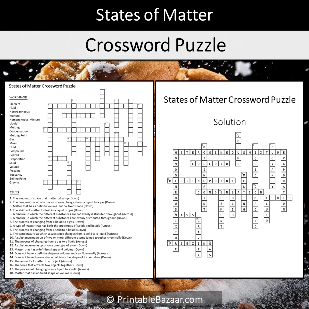States Of Matter Crossword Puzzle Worksheet Activity Printable PDF PrintableBazaar States Of Matter Crossword Puzzle Worksheet Activity Printable PDF PrintableBazaar