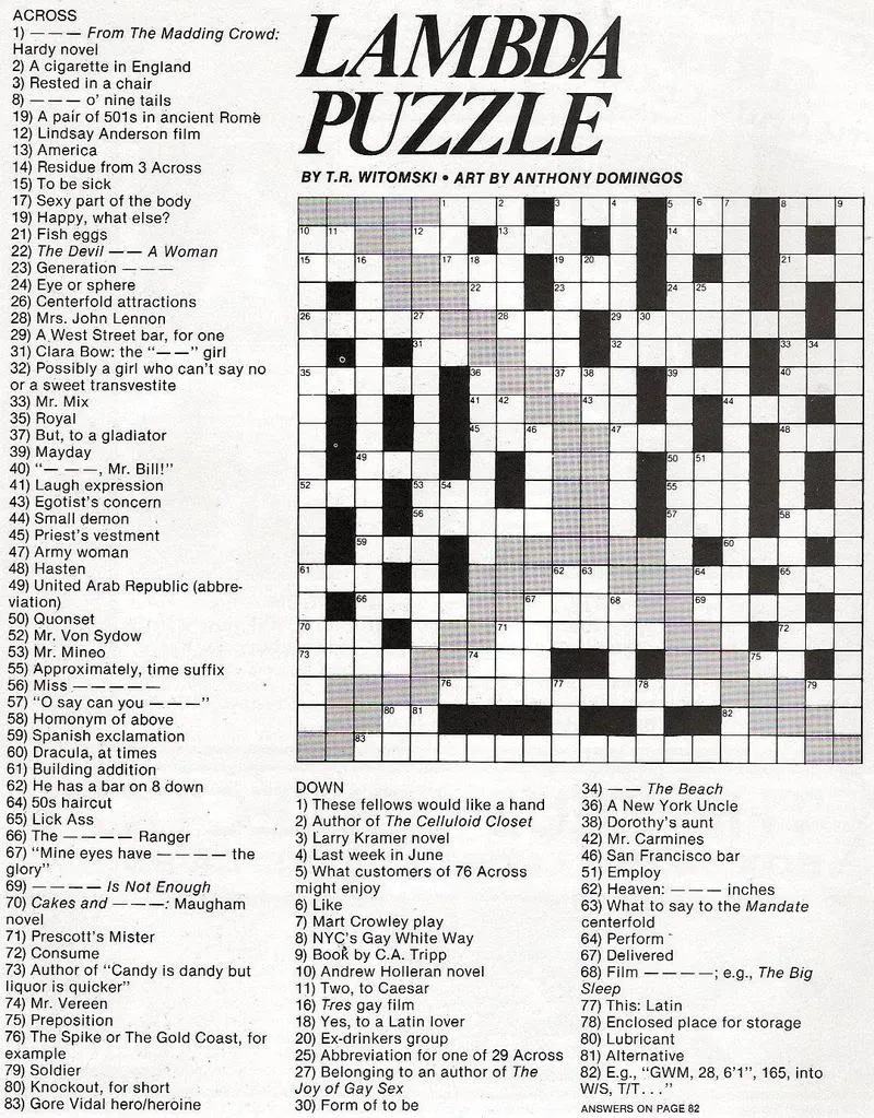 StinkyLulu Gay Pride Crossword Puzzle Homo Heritage Fridays StinkyLulu Gay Pride Crossword Puzzle Homo Heritage Fridays