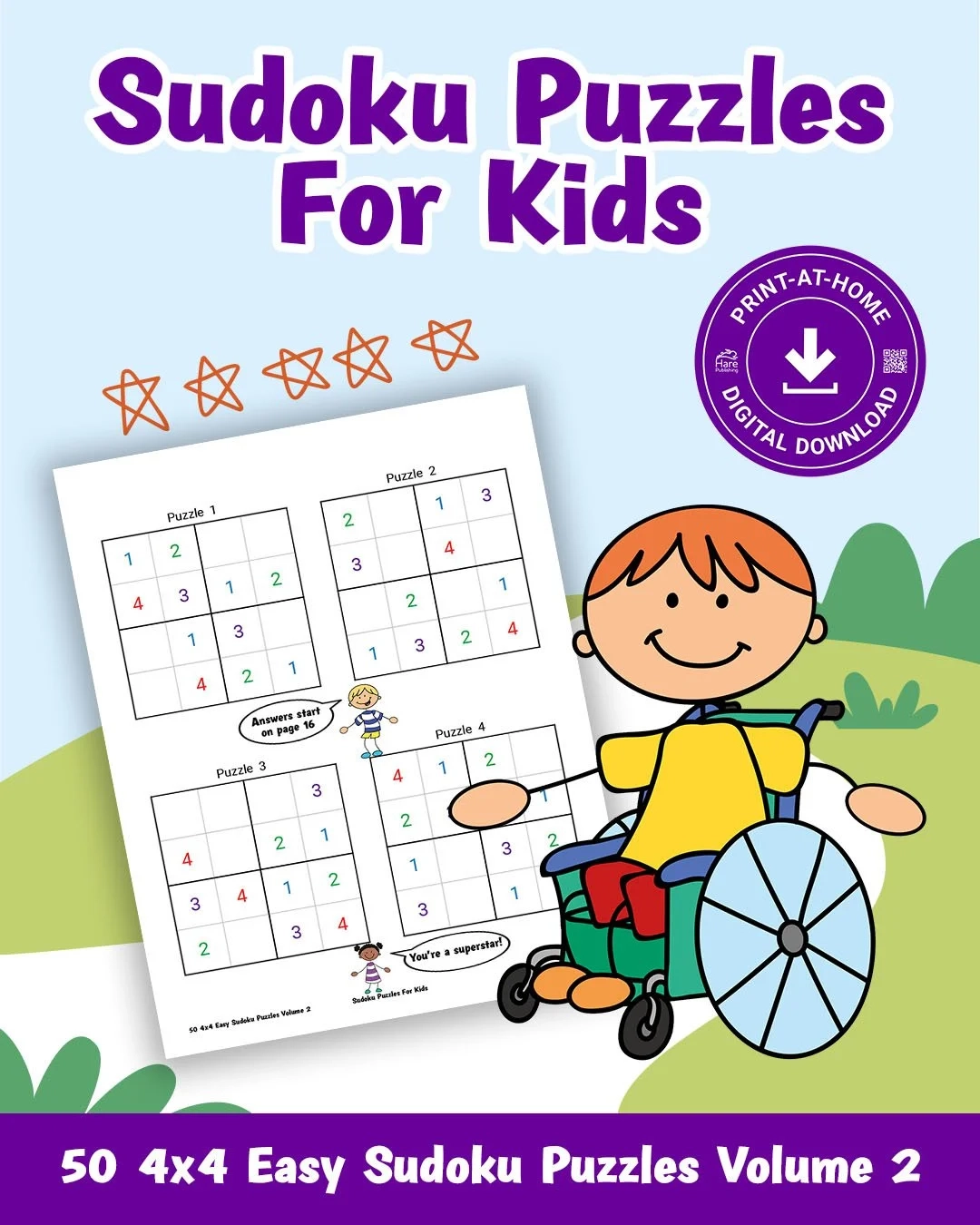 Sudoku Puzzles For Kids 50 4x4 Easy Sudoku Puzzles Volume 4 Hare Publishing