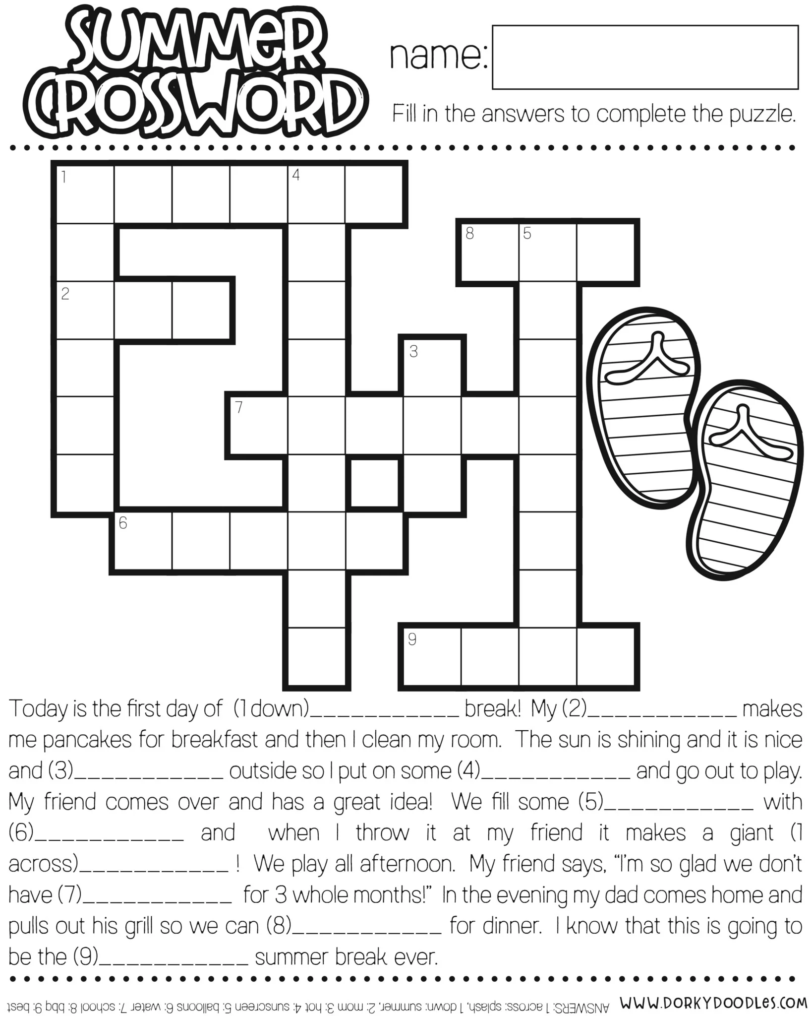 Summer Break Crossword Puzzle Printable Dorky Doodles Summer Break Crossword Puzzle Printable Dorky Doodles