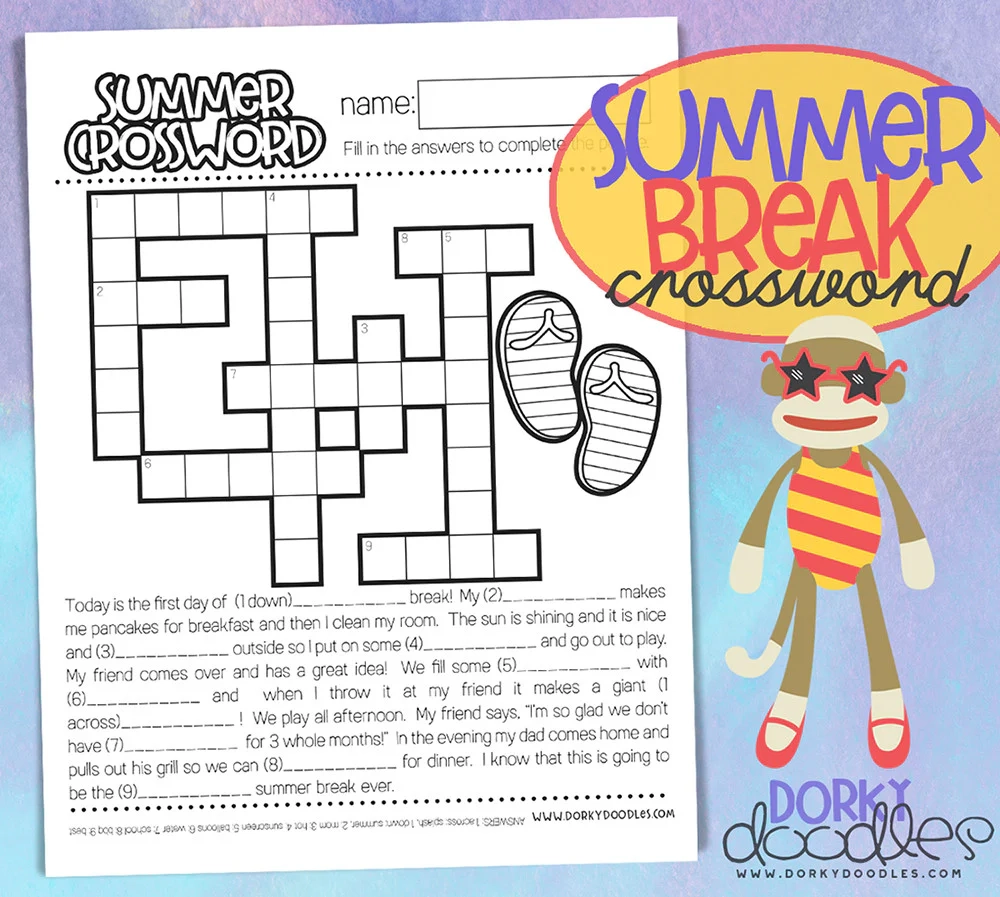 Summer Break Crossword Puzzle Printable Dorky Doodles Summer Break Crossword Puzzle Printable Dorky Doodles