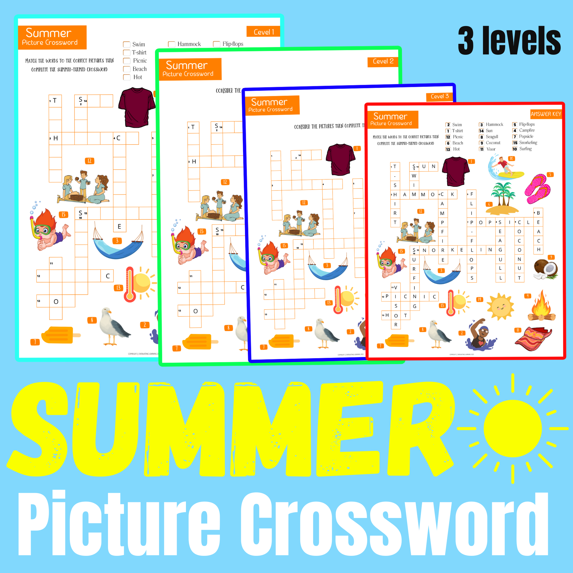 Summer Crossword Puzzle End Of The Year Activity Summer Fun Game Worksheet Made By Teachers Summer Crossword Puzzle End Of The Year Activity Summer Fun Game Worksheet Made By Teachers