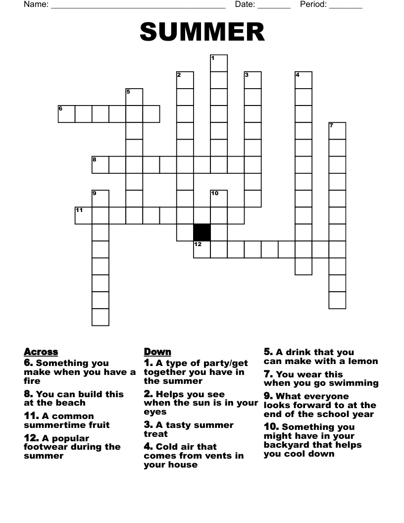 SUMMER Crossword WordMint SUMMER Crossword WordMint