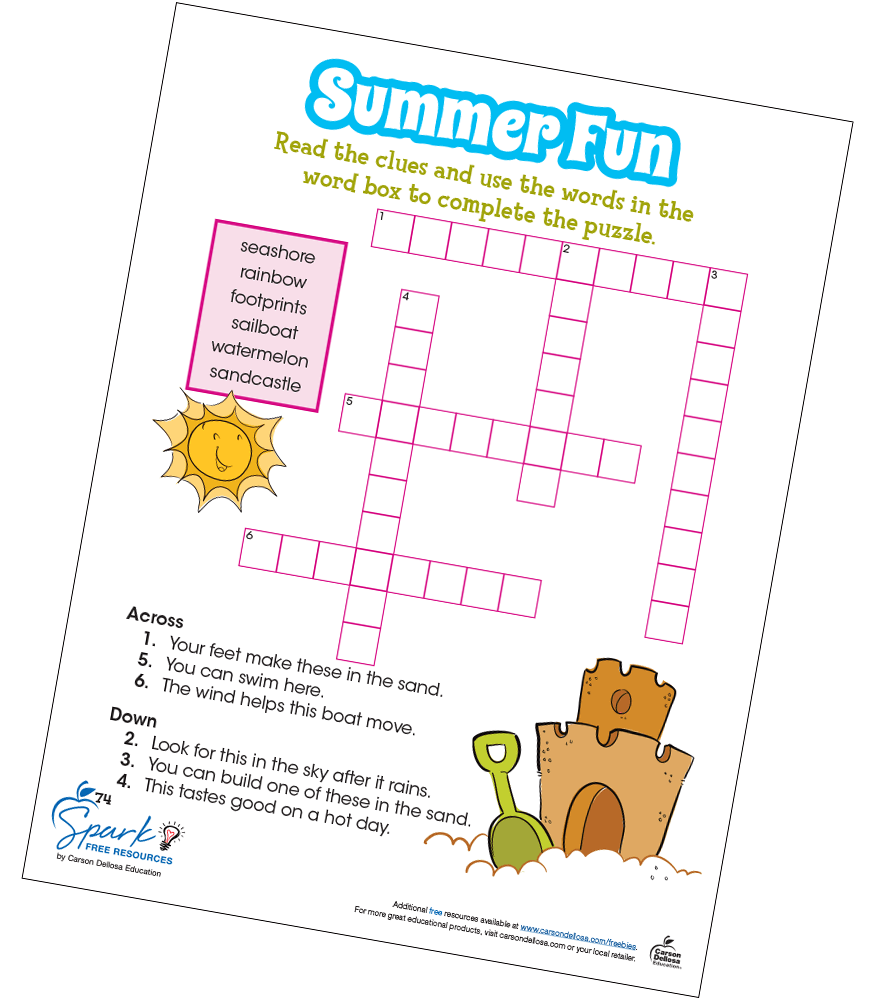 Summer Fun Beach Crossword Puzzle Free Printable Carson Dellosa Summer Fun Beach Crossword Puzzle Free Printable Carson Dellosa