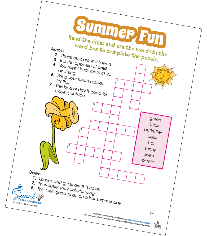 Summer Fun Crossword Puzzle Free Printable Carson Dellosa Summer Fun Crossword Puzzle Free Printable Carson Dellosa