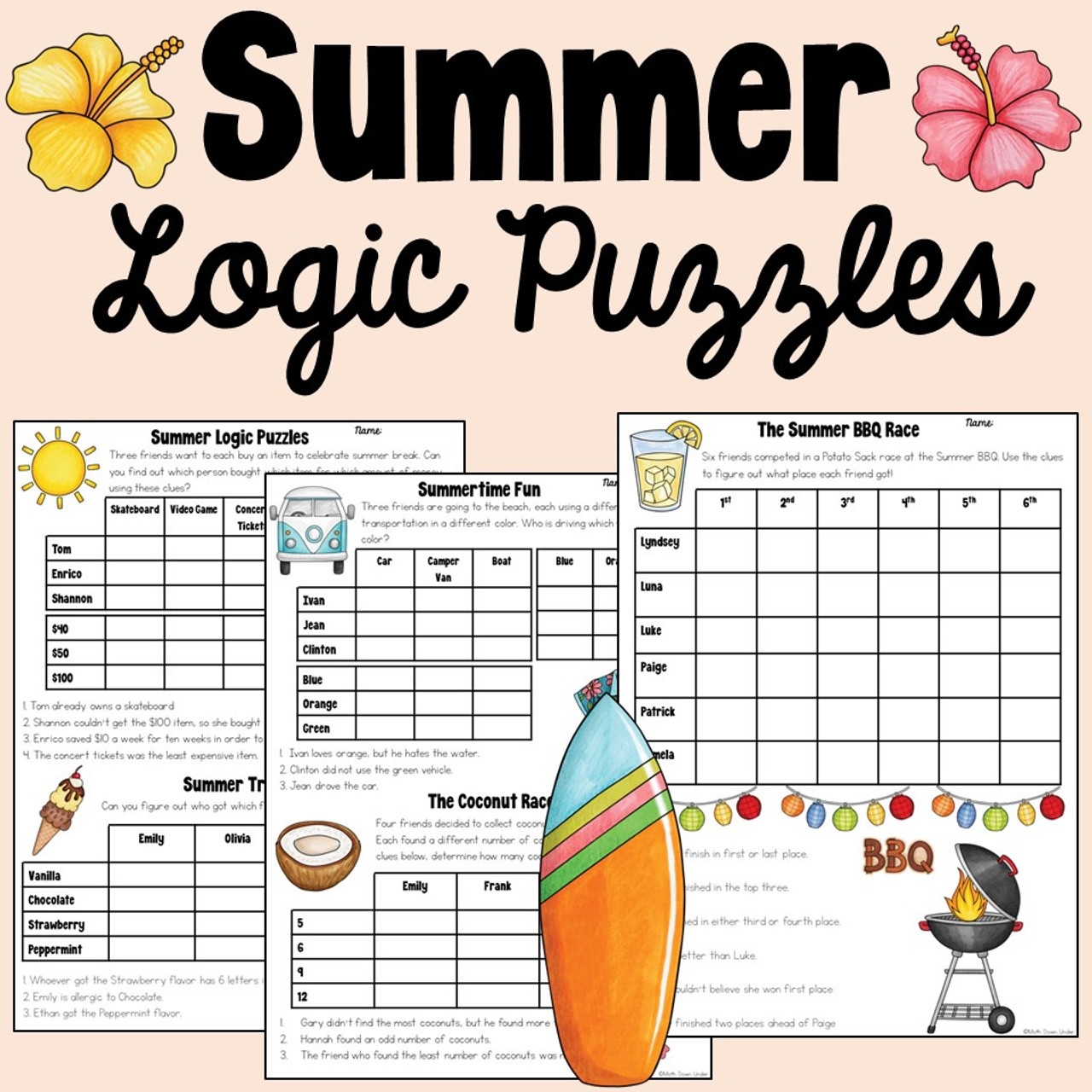 Summer Math Logic Puzzles Easy Amped Up Learning