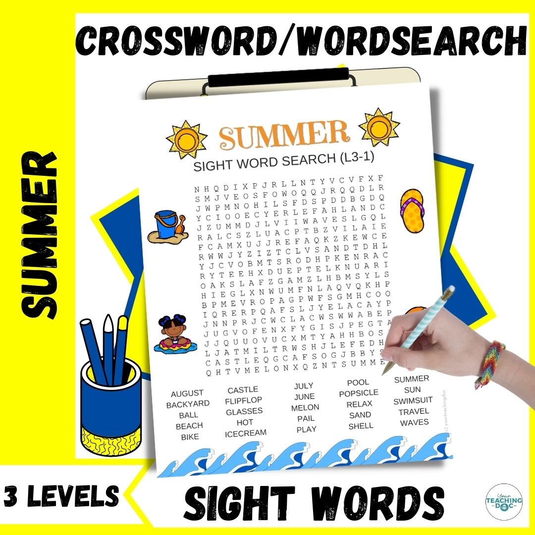 Summer Word Search And Crossword Sight Word Puzzle Worksheets 3 Levels Classful Summer Word Search And Crossword Sight Word Puzzle Worksheets 3 Levels Classful