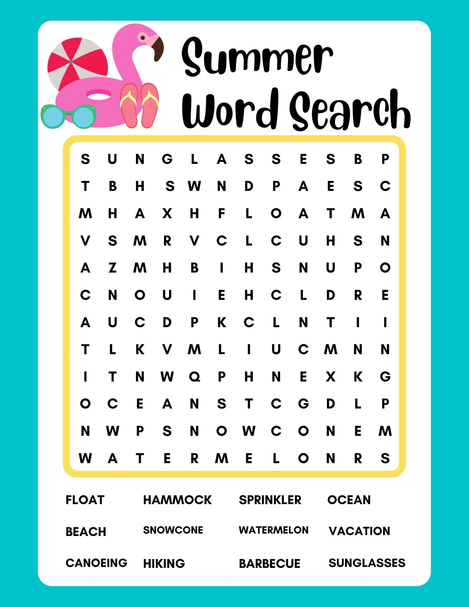 Summer Word Search Printable Instant Download PDF Summer Word Search Printable Instant Download PDF
