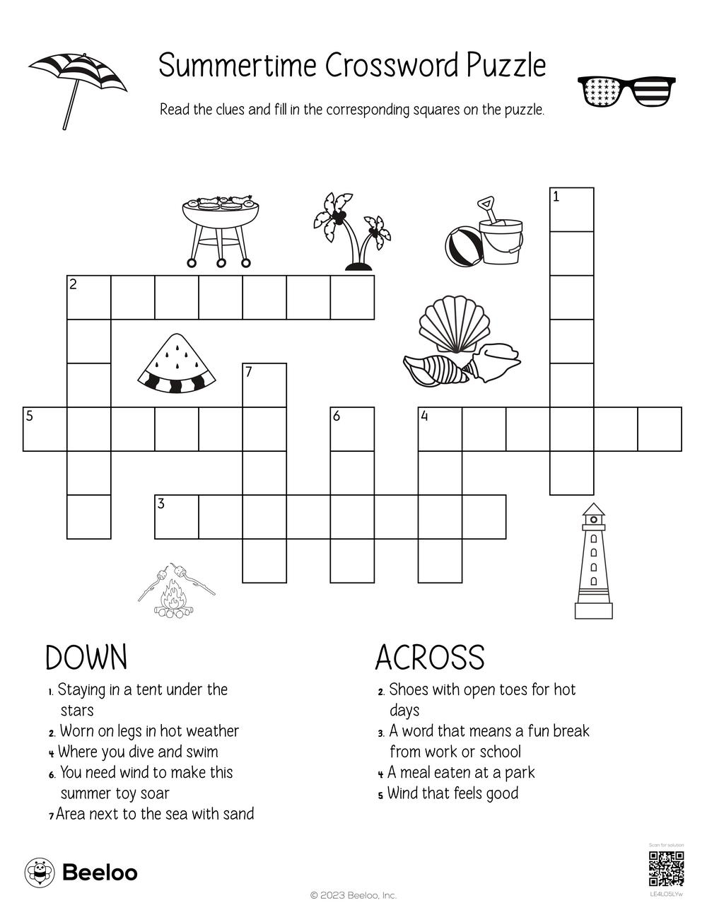 Summertime Crossword Puzzle Beeloo Printable Crafts And Activities For Kids Summertime Crossword Puzzle Beeloo Printable Crafts And Activities For Kids