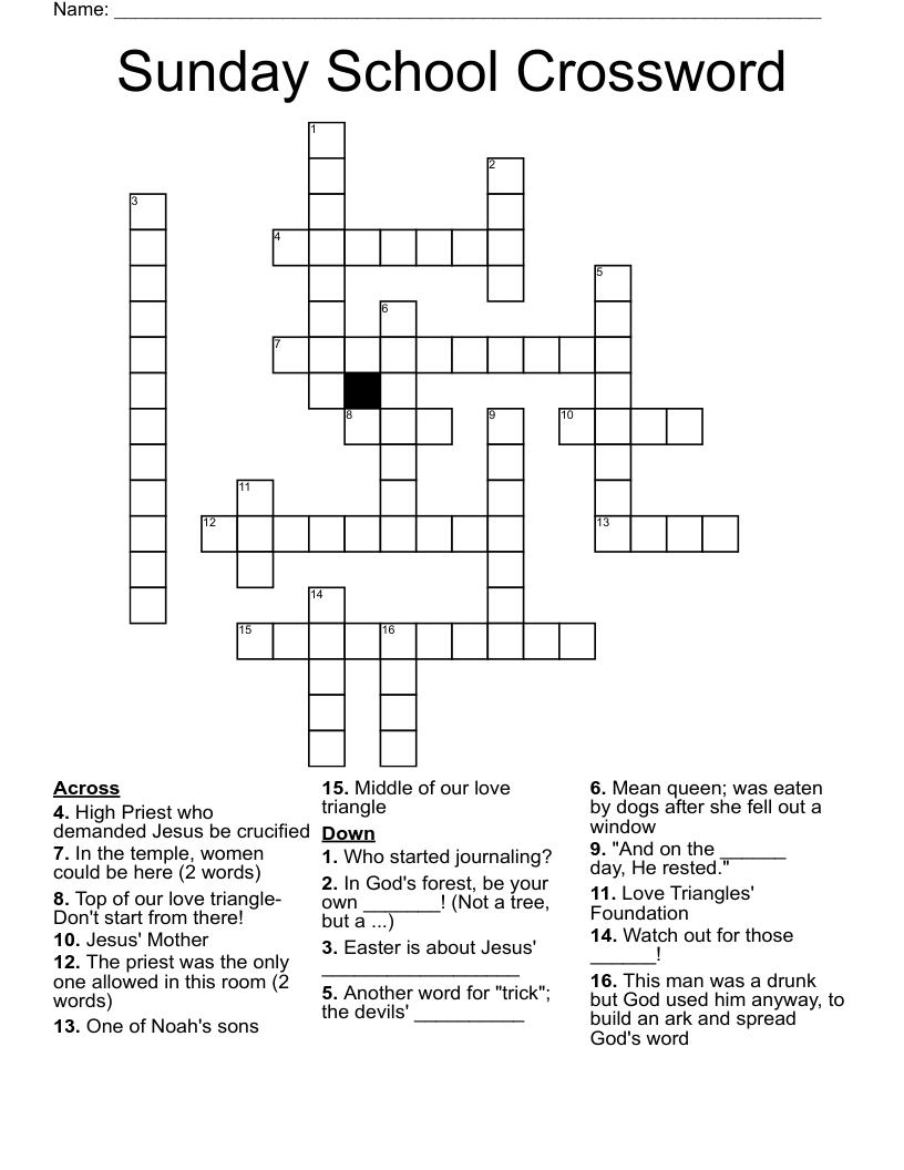 Sunday School Crossword WordMint Sunday School Crossword WordMint