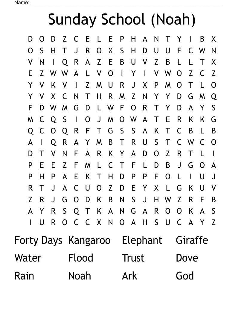 Sunday School Noah Word Search WordMint Sunday School Noah Word Search WordMint