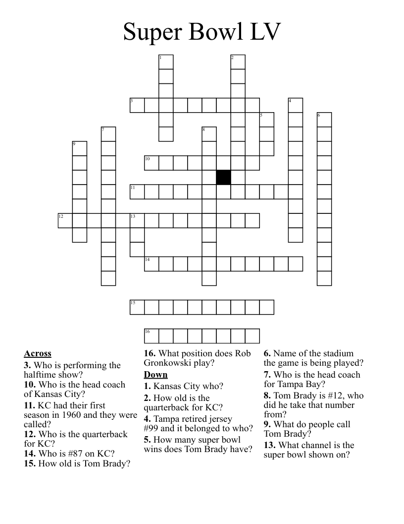 Super Bowl LV Crossword WordMint Super Bowl LV Crossword WordMint