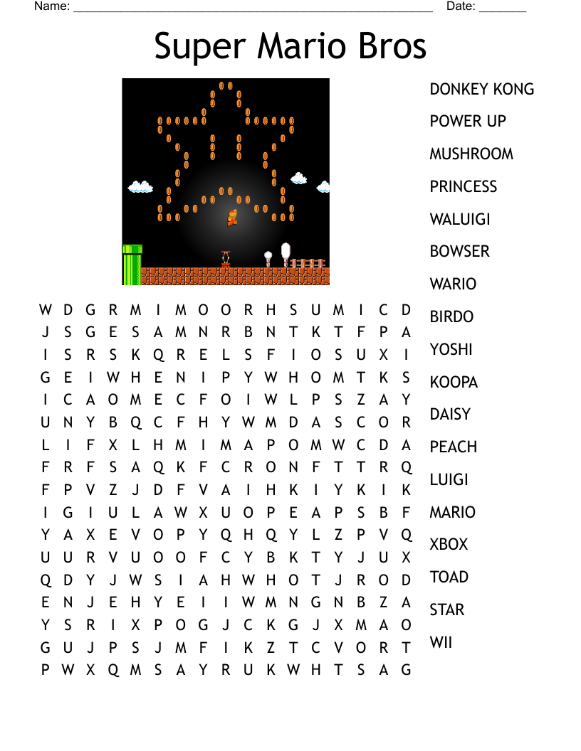 Super Mario Bros Word Search WordMint Super Mario Bros Word Search WordMint