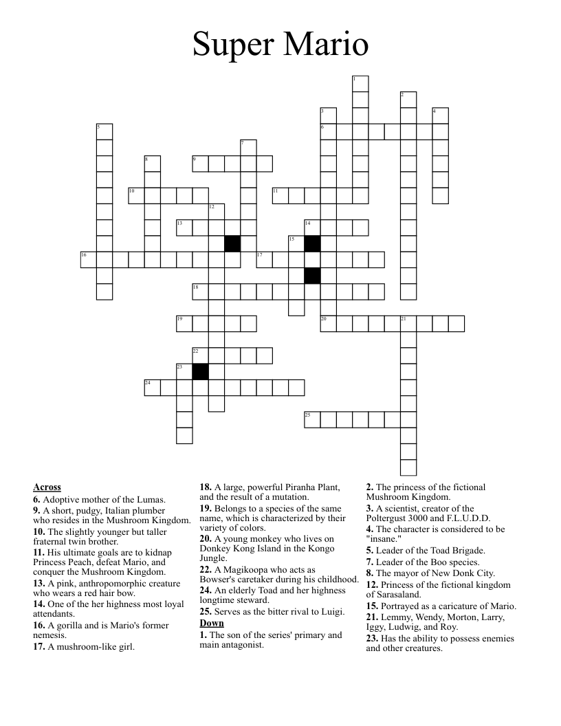 Super Mario Crossword WordMint Super Mario Crossword WordMint