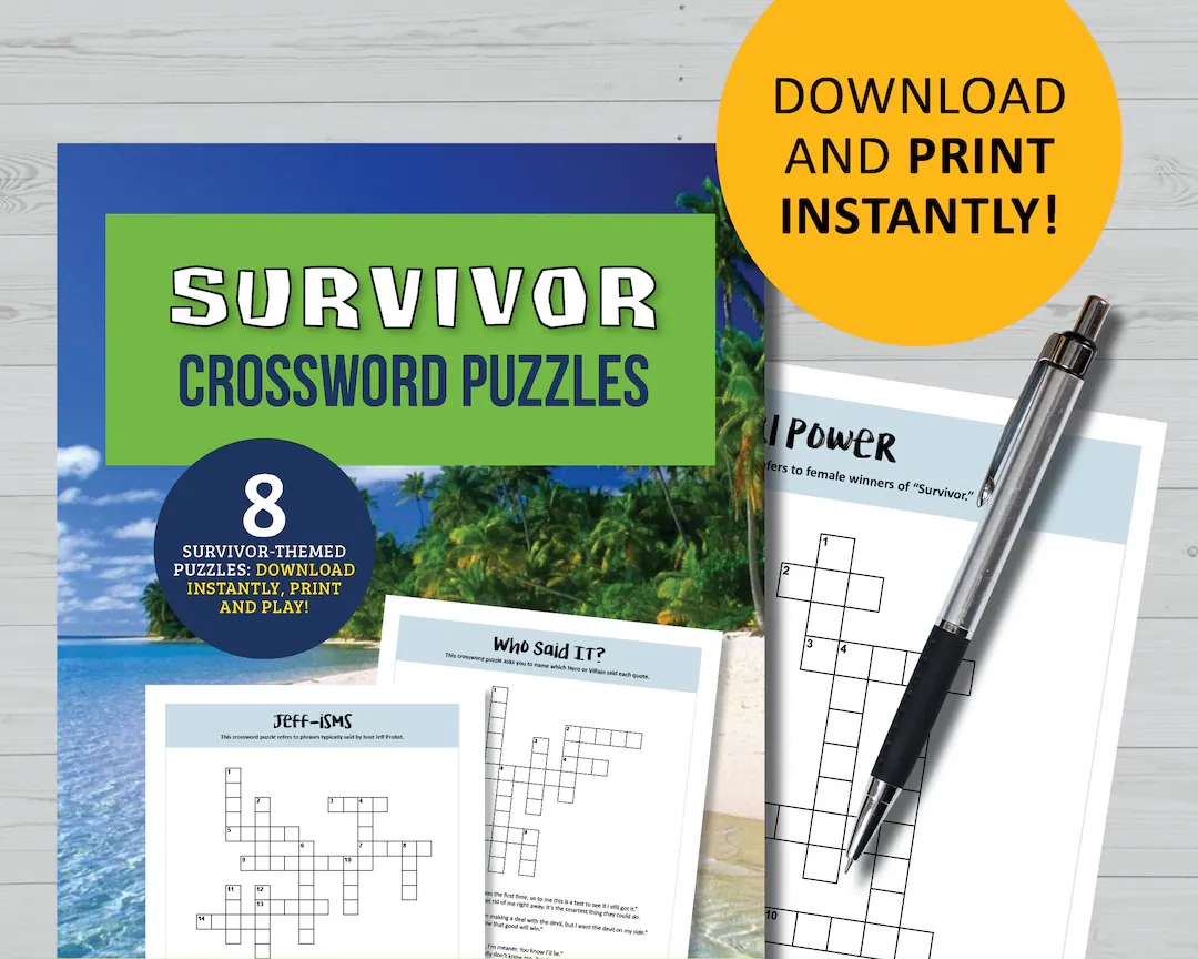 Survivor Tv Show Game Crossword Puzzles Watch Party Printable Instant Digital Download Jeff Probst Fan Gifts Viewing Parties Puzzle Etsy