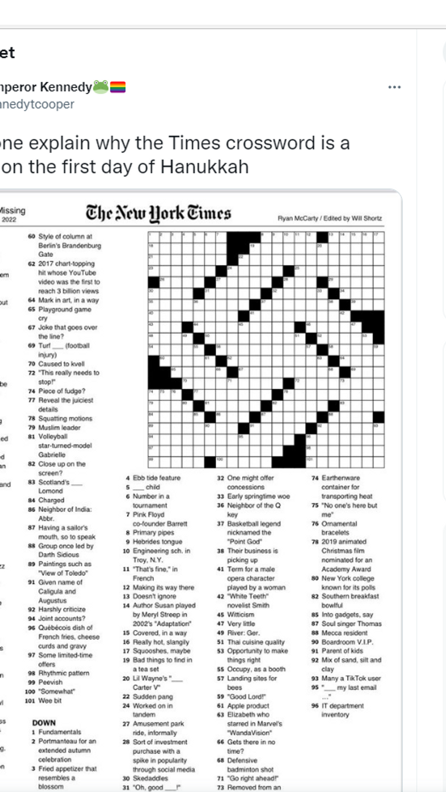 Swastika shaped NYT Crossword Puzzle On 1st Day Of Hanukkah Leads To Backlash Swastika shaped NYT Crossword Puzzle On 1st Day Of Hanukkah Leads To Backlash