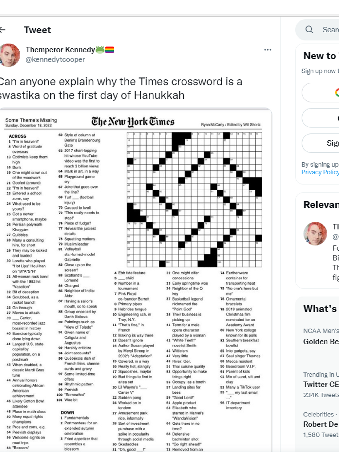 Swastika shaped NYT Crossword Puzzle On 1st Day Of Hanukkah Leads To Backlash Swastika shaped NYT Crossword Puzzle On 1st Day Of Hanukkah Leads To Backlash