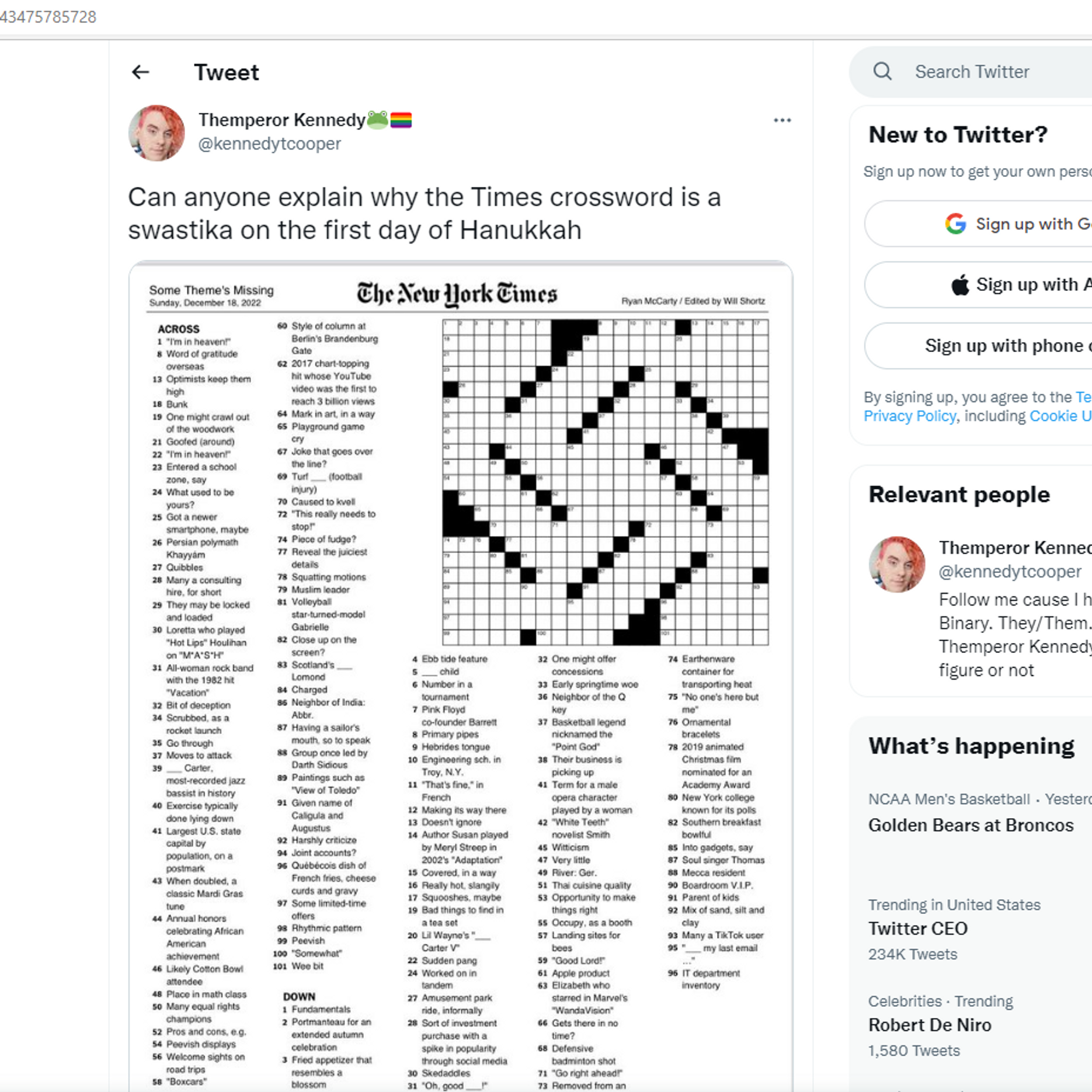 Swastika shaped NYT Crossword Puzzle On 1st Day Of Hanukkah Leads To Backlash Swastika shaped NYT Crossword Puzzle On 1st Day Of Hanukkah Leads To Backlash