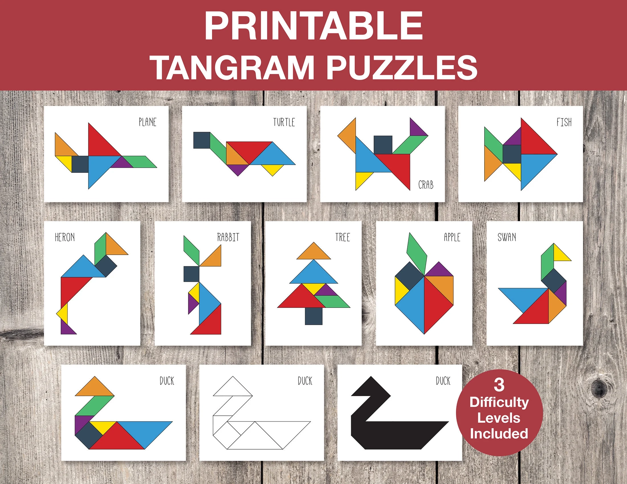Tangram Puzzles Printable Game Kids Printable Puzzle Montessori Cards Kids Game Flash Cards Educational Game INSTANT DOWNLOAD G003 Etsy Australia