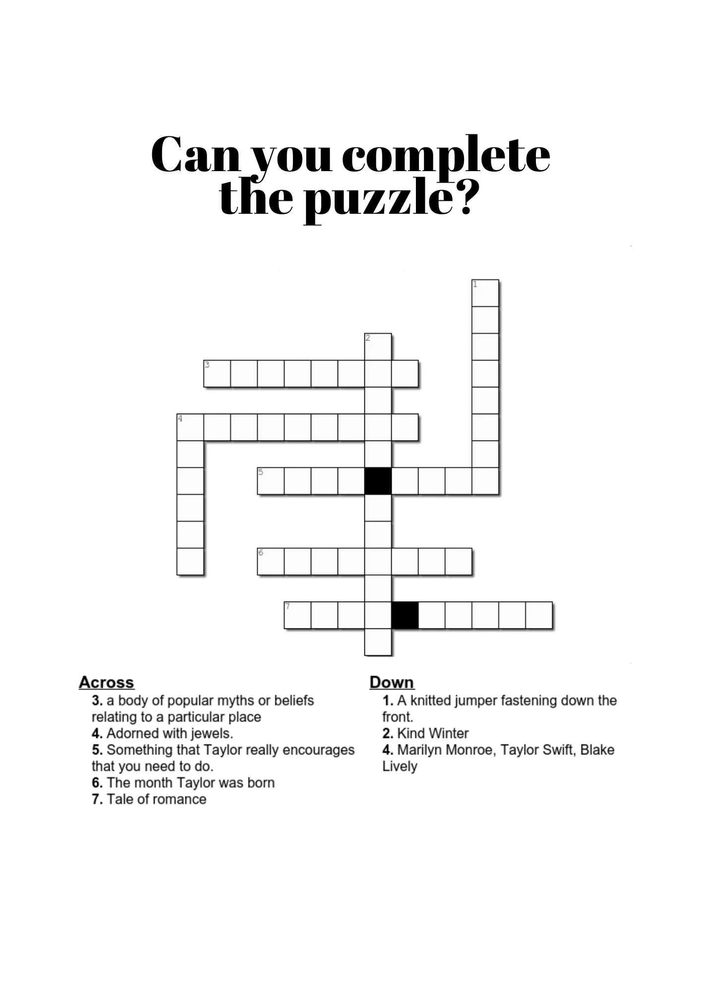 Taylor Swift Crosswords Weeno Social Party Planning Made Easy