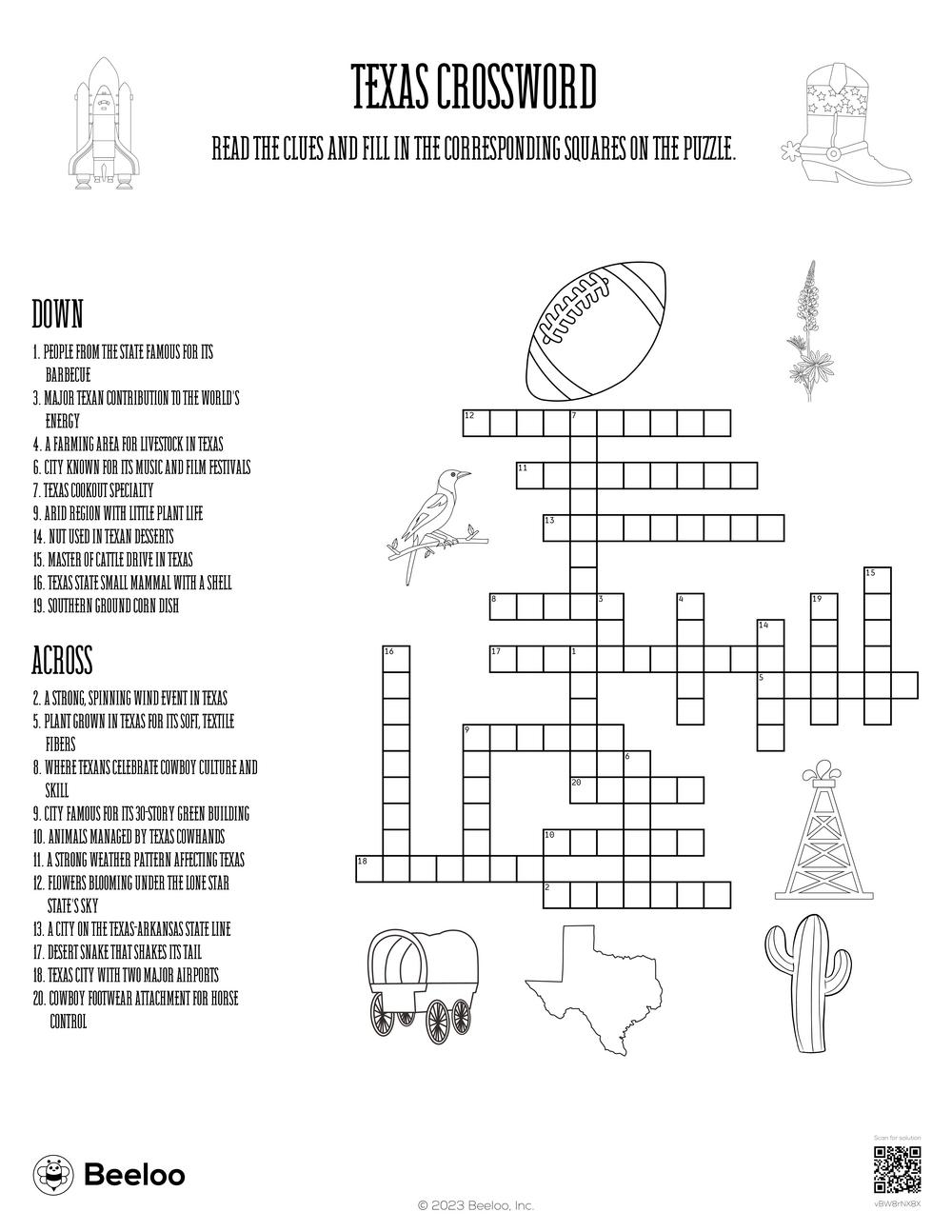 Texas Crossword Beeloo Printable Crafts And Activities For Kids Texas Crossword Beeloo Printable Crafts And Activities For Kids