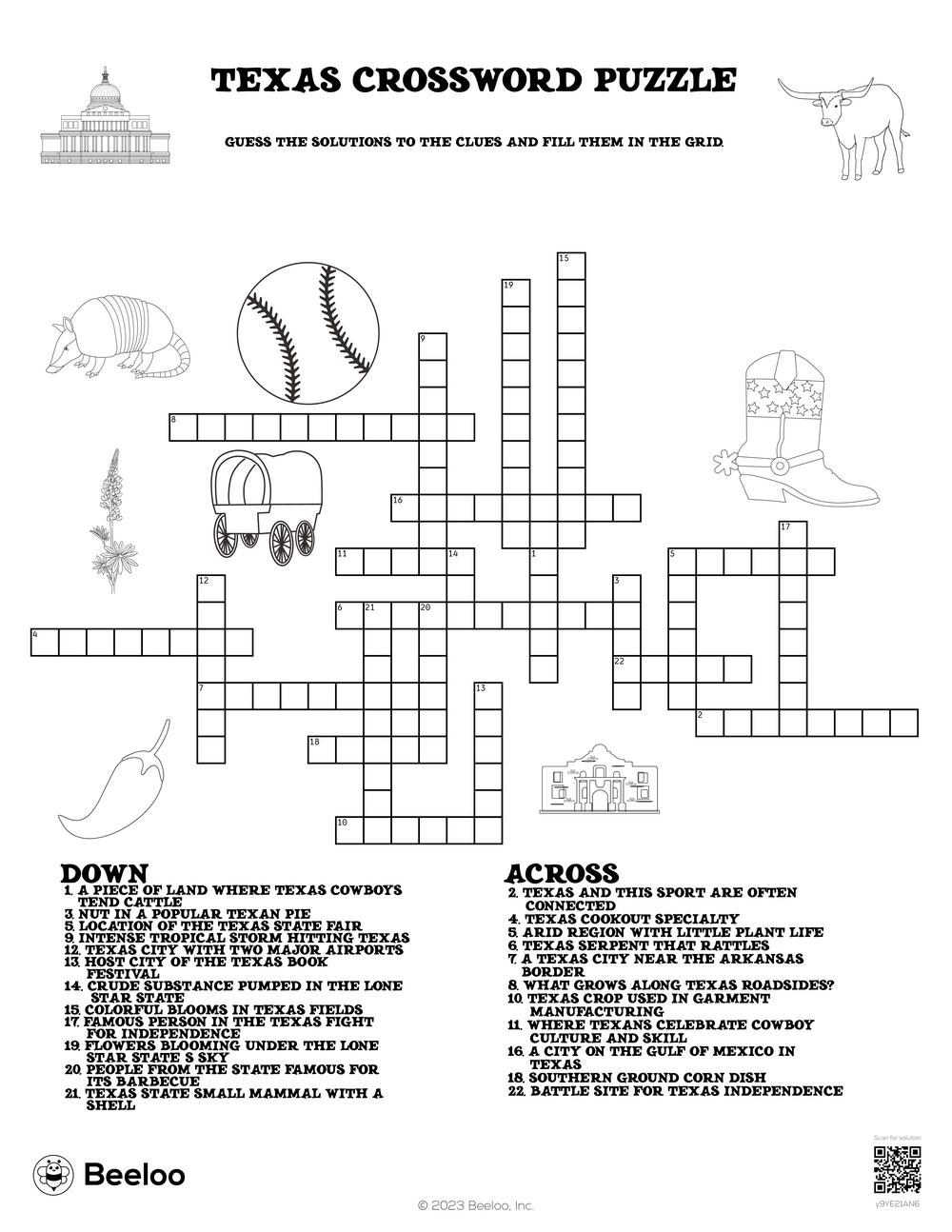 Texas Crossword Puzzle Beeloo Printable Crafts And Activities For Kids Texas Crossword Puzzle Beeloo Printable Crafts And Activities For Kids