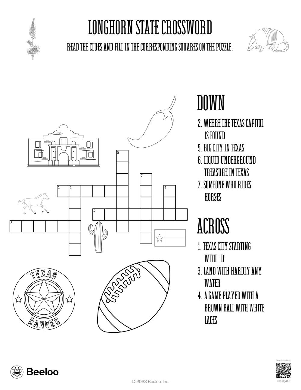 Texas themed Crossword Puzzles Beeloo Printable Crafts And Activities For Kids Texas themed Crossword Puzzles Beeloo Printable Crafts And Activities For Kids