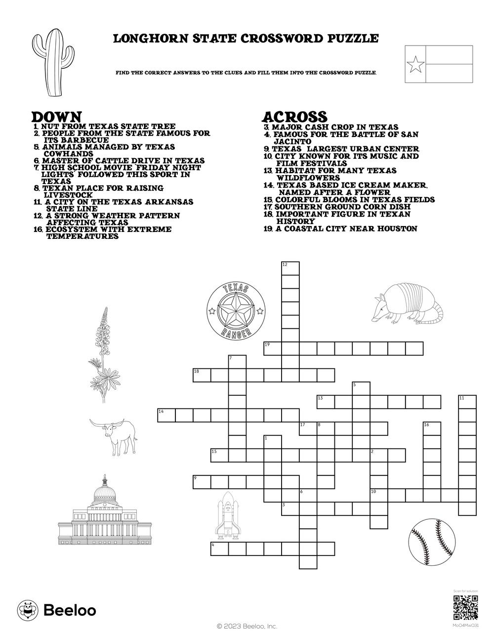 Texas themed Crossword Puzzles Beeloo Printable Crafts And Activities For Kids Texas themed Crossword Puzzles Beeloo Printable Crafts And Activities For Kids