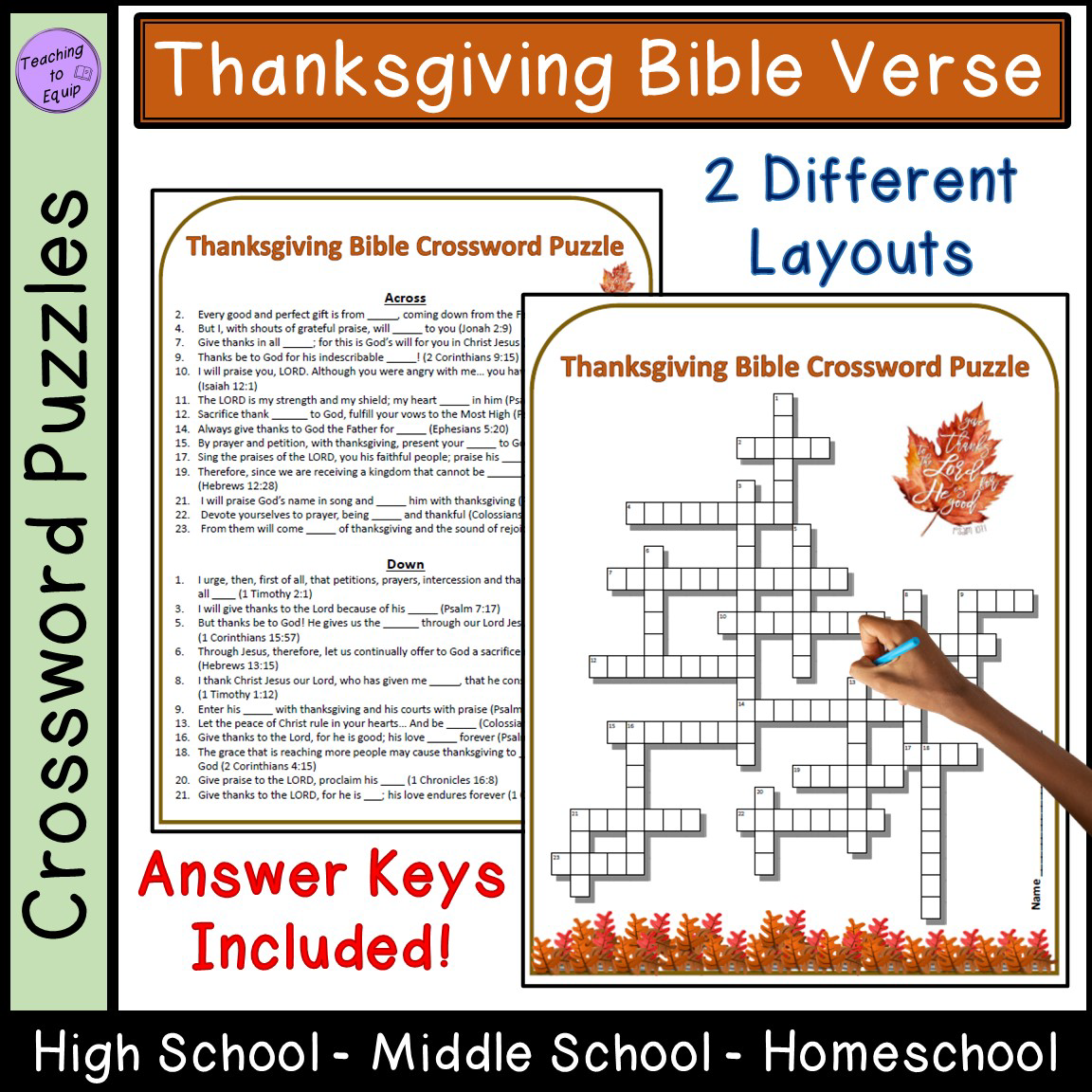 Thanksgiving Bible Scriptures Crossword Puzzle Activity Made By Thanksgiving Bible Scriptures Crossword Puzzle Activity Made By